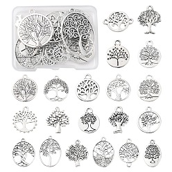 Antique Silver 20Pcs 20 Styles Tibetan Style Alloy Pendants, Tree of Life, Antique Silver, 13.5~40x10~27x1~2.5mm, Hole: 1.5~4mm, 1pc/style