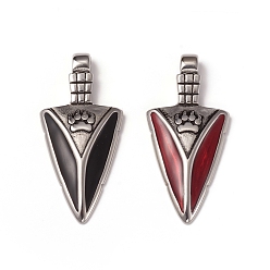 Mixed Color 304 Stainless Steel Big Pointed Pendants, with Enamel, Arrows Head with Paw, Antique Silver, Mixed Color, 55.5x26x5.5mm, Hole: 6mm