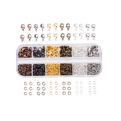 Mixed Color 6 Colors Lobster Claw Clasps and 6 Colors Open Jump Rings Brass for Jewelry Making, About 960pcs