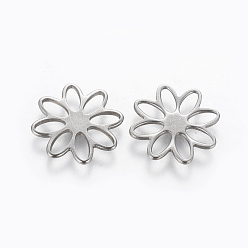 Stainless Steel Color 201 Stainless Steel Links connectors, Flower, Stainless Steel Color, 15.5x1mm