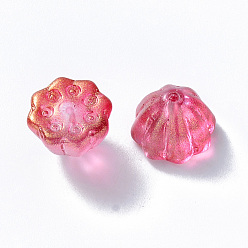 Rouge Violet Moyen Perles de verre peintes par pulvérisation transparent, avec de la poudre de paillettes, pod lotus, support violet rouge, 11x10.5x8mm, Trou: 1mm
