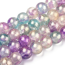 Medium Orchid Baking Painted Crackle Glass Bead Strands, with Gold Powder, Round, Medium Orchid, 6mm, Hole: 1.2mm, about 147pcs/strand, 31.10 inch(79cm)