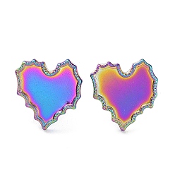 Rainbow Color Revestimiento iónico (ip) 304 fornituras de aretes de acero inoxidable, monturas de aretes, corazón, color del arco iris, 17x16 mm, pin: 0.7 mm, Bandeja: 15x13 mm