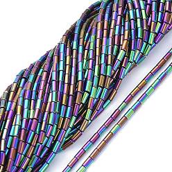 Multi-color Plated Electroplate Glass Beads Strands, Full Plated, Column, Multi-color Plated, 4.5~5x2.5mm, Hole: 0.8mm, about 75pcs/Strand, 14.17 inch(36cm)
