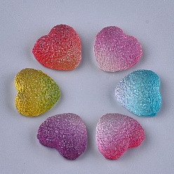 Color mezclado Cabujones decodificados de resina translúcida, jalea de imitación, corazón, color mezclado, 15.5x17x7 mm