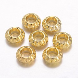 Doré   Perles européennes en alliage de style tibétain, Perles avec un grand trou   , rondelle, or, sans plomb et sans cadmium et sans nickel, 10x4 mm, Trou: 5mm