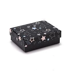 Noir Boîte à bijoux en carton, avec tapis éponge noir, pour le paquet cadeau de bijoux, rectangle avec motif d'étoile, noir, 9.3x7.3x3.25 cm