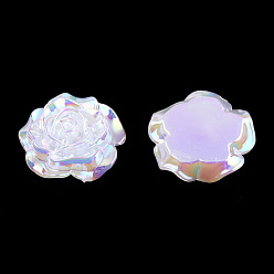 White Opaque ABS Plastic Cabochons, AB Color Plated, Rose, White, 24x23.5x9mm
