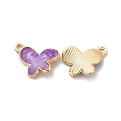 Purple Alloy Enamel Pandants, Lead Free & Cadmium Free, Light Gold, Butterfly Charm, Purple, 18x15x3mm, Hole: 1.6mm