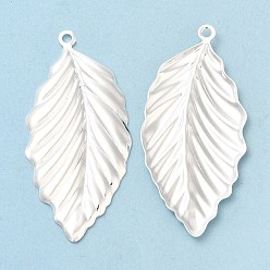 925 Sterling Silver Plated Brass Pendants, Cadmium Free & Lead Free, Leaf Charm, 925 Sterling Silver Plated, 45.5x21.5x2mm, Hole: 1.8mm