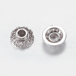 Platino Tapa de perlas de zirconia cúbica de micro pavé de latón, sin plomo y cadmio, apétalo, Platino, 8x3.5 mm, agujero: 2.5 mm