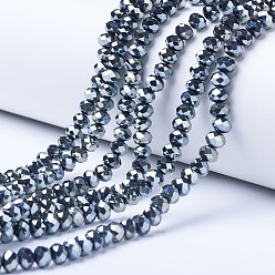 Noir Perles en verre electroplate, platinée, facette, rondelle, noir, 6x5mm, Trou: 1mm, Environ 85~88 pcs/chapelet, 16.1~16.5 pouce (41~42 cm)