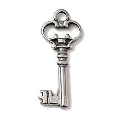 Antique Silver 304 Stainless Steel Pendants, Key Charms, Antique Silver, 30x12x2mm, Hole: 3mm