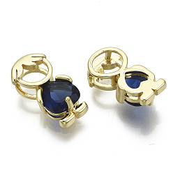 Prussian Blue Brass Cubic Zirconia Pendants, Nickel Free, Boy, Real 16K Gold Plated, Prussian Blue, 16x9x5mm, Hole: 5x3mm