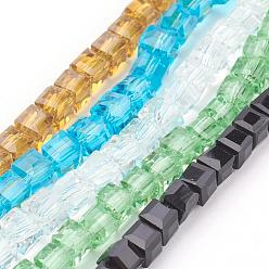 Color mezclado Abalorios de vidrio, facetados, cubo, color mezclado, 4x4x4 mm, agujero: 1 mm, sobre 100 unidades / cadena, 17 pulgada