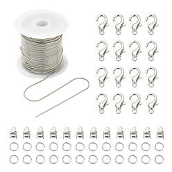 Platinum DIY Chains Bracelet Necklace Making Kit, Including Brass Round Snake Chain, Alloy Clasps, Iron Jump Rings & Folding Crimp Ends, Platinum, Chain: 5m/set