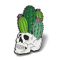 Vert Foncé Broche en alliage noir, épingles en émail, crâne avec cactus, vert foncé, 30x17x1mm