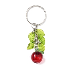 Pomme Porte-clés pendentif acrylique, avec breloques feuilles et porte-clés en fer, pomme, 7.5 cm, pendentif: 52x14x16 mm