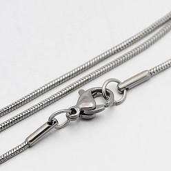 Stainless Steel Color 304 Stainless Steel Snake Chain Necklaces, with Lobster Claw Clasps, Stainless Steel Color, 17.9 inch(45.5cm), 1mm