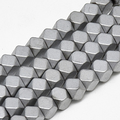 Platinum Plated Electroplate Non-magnetic Synthetic Hematite Beads Strands, Matte Style, Polygon, Platinum Plated, 4x4x4mm, Hole: 2mm, about 97pcs/strand, 15.7 inch