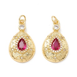Real 18K Gold Plated Rack Plating Brass Micro Pave Clear & Violet Cubic Zirconia Pendants, Cadmium Free & Nickel Free & Lead Free, Long-Lasting Plated, Teardrop, Real 18K Gold Plated, 20.5x12x4mm, Hole: 2.5mm
