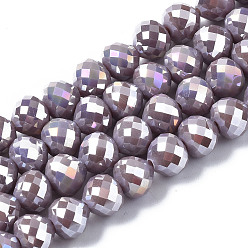 Púrpura Media Abalorios de vidrio electrochapa, color de ab chapado, facetados, lágrima, púrpura medio, 8 mm, agujero: 1.6 mm, sobre 69~70 unidades / cadena, 20.79~22.05 pulgada (52.8 cm ~ 56 cm)