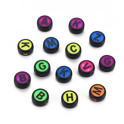 Letter A~Z Opaque Acrylic Beads, Flat Round with Alphabet, Letter A~Z, 10x5mm, Hole: 2mm, about 1460pcs/500g
