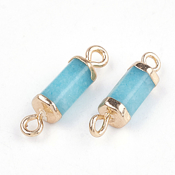 Jade Electroplate Natural White Jade Links connectors, with Iron Findings, Dyed, Column, Golden, 20~21x5~6x5~6mm, Hole: 1.8mm