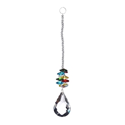 Colorful Crystal Teardrop Beaded Wall Hanging Decoration Pendant Decoration, Hanging Suncatcher, with Iron Ring and Glass Beads, Colorful, 205mm, Pendant: 47x32.5x13mm