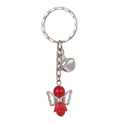 FireBrick Angel Natural Gemstone Kcychain, with Acrylic Pendant and Iron Findings, FireBrick, 7.6cm