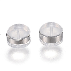 Silver Brass Rings Silicone Ear Nuts, Earring Backs, Silver, 5.7x5.7x4.5mm, Hole: 1mm