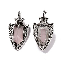 Rose Quartz Natural Rose Quartz Faceted Big Pendants, Dragon Claw with Arrow Charms, with Antique Silver Plated Alloy Findings, 55x27.5x10.5mm, Hole: 6mm