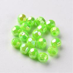 Lawn Green AB Color Plated Eco-Friendly Poly Styrene Acrylic Round Beads, Faceted, Lawn Green, 8mm, Hole: 1mm, about 2000pcs/500g