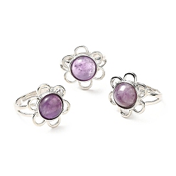 Amethyst Natural Amethyst Adjustable Rings, Platinum Tone Flower Brass Rings for Women, Cadmium Free & Lead Free, US Size 7 3/4(17.9mm), 3~7mm