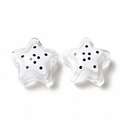 Blanc Des billes de verre transparentes, avec motif à pois, étoiles, blanc, 13x13x6.5mm, Trou: 1mm