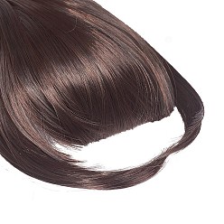 Brun Foncé Clip en frange de cheveux pour les femmes, fibre haute température résistante à la chaleur, frange plate synthétique avec franges sur le devant de la tempe, brun foncé, 19.6~21.6 pouce (50~55 cm)