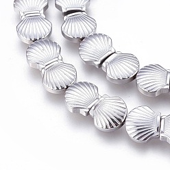 Plaqué Gris Galvaniques perles d'hématite synthétique non magnétique brins, polonais, coquille, platinée, 10.5x10x4mm, Trou: 1mm, Environ 40 pcs/chapelet, 15.55 pouce (39.5 cm)