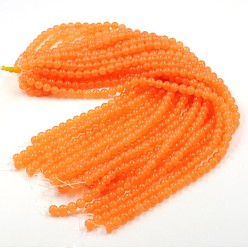 Оранжевый Окрашенные натуральный белый нефрит круглый шарик нити, оранжевые, 8 мм, отверстие : 1 мм, около 46 шт / нитка, 14.9 дюйм