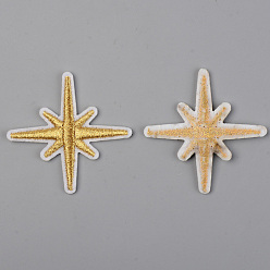 Oro Tela de bordado computarizada para planchar / coser parches, apliques, accesorios de vestuario, estrella de ocho puntas, oro, 50x49x2 mm
