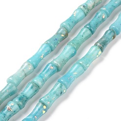 Pale Turquoise Natural Dolomite & Synthetic Opal Beads Strands, Dyed, Bamboo Stick, Pale Turquoise, 12x5mm, Hole: 0.5mm, about 34pcs/strand, 15.94''(40.5cm)
