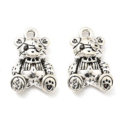 Antique Silver Rack Plating Alloy with Glass Pendants, Lead Free & Cadmium Free, Bear Charm, Antique Silver, 23x15x6mm, Hole: 2.3mm