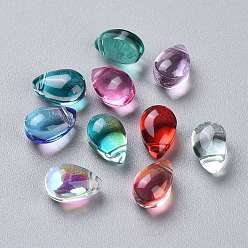 Color mezclado Perlas de vidrio transparentes, cuentas perforadas superiores, lágrima, color mezclado, 9x6x5 mm, agujero: 1 mm