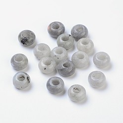 Gris Clair Pierres fines perles européennes, labradorite d'importation, sans noyau, Perles avec un grand trou   , rondelle, gainsboro, 14x8mm, Trou: 5mm