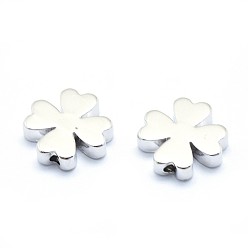 Real Platinum Plated Brass Beads, Cadmium Free & Nickel Free & Lead Free, Clover, Real Platinum Plated, 10x10x2.5mm, Hole: 1.2mm