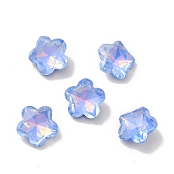 Sapphire Mocha Style K9 Glass Rhinestone Cabochons, Pointed Back & Back Plated, Faceted, Plum Blossom, Sapphire, 10x5mm