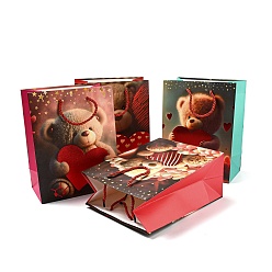 Oso 4 colores bolsas de regalo de papel de amor del día de San Valentín, bolsas de compras rectangulares, bolsas de regalo de boda con asas, color mezclado, oso, desplegar: 23x18x10.3 cm, pliegue: 23.3x18x0.4 cm