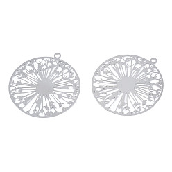 Stainless Steel Color 201 Stainless Steel Filigree Pendants, Etched Metal Embellishments, Dandelion, Stainless Steel Color, 27x25x0.2mm, Hole: 1.2mm