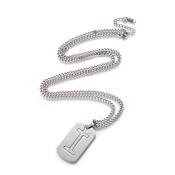 Letter I 304 Stainless Steel Split Initial Pendant Necklaces, with Lobster Claw Clasps and Curb Chains, Rectangle with Letter, Letter.I, 27.55 inch(70cm), Pendant: 41x23x2mm