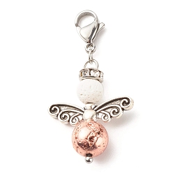 Plaqué D'or Rose Pendentifs en perles de roche de lave naturelle, avec des perles en alliage de style tibétain, ailier, rose plaqué or, 40mm