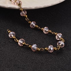 Pink Chaînes de perles de verre à la main pour colliers bracelets faisant, avec des perles en laiton et une épingle à œil en laiton, non soudée, rose, 39.3 pouce, 1 m / chapelet